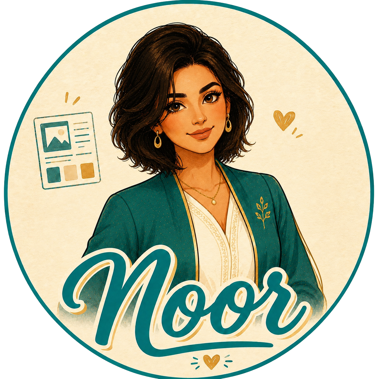 Illustrated portrait representing Noor, the visual and creative direction AI support role.